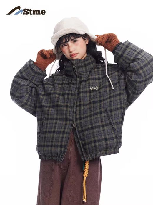 早乙女惠子saotome/STMMF244480/日系复古休闲肌理格纹立领棉服 商品图2