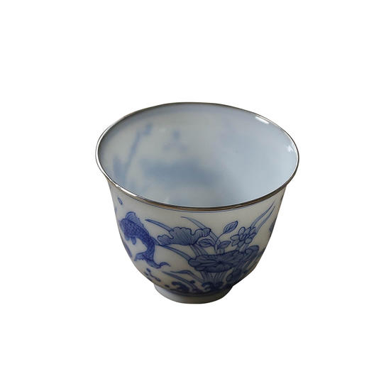 茶香记 景德镇岩墨山房包银口青花铃铛杯60ml手绘陶瓷薄胎茶杯主人杯 商品图4