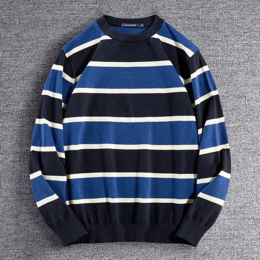 罗蒙男士针织衫撞色横条毛衣柔软细腻亲肤打底衫男士针织衫毛衣男 商品图2