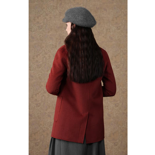 乔万尼绵羊毛大衣复古经典酒红色西装毛呢外套EF4B199 商品图4