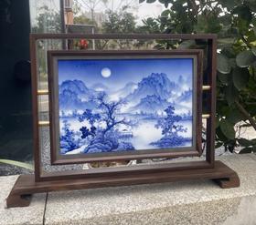 青花《清江明月》屏风