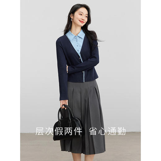 【1件8折】熙世界法式优雅学院风POLO领上衣拼接假两件衬衫女2025早春新款 商品图2