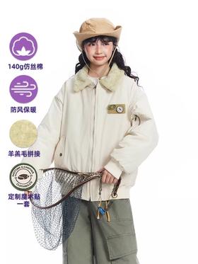 早乙女惠子saotome/STMMF244495/日系复古撞色羊羊羔毛领棉服夹克