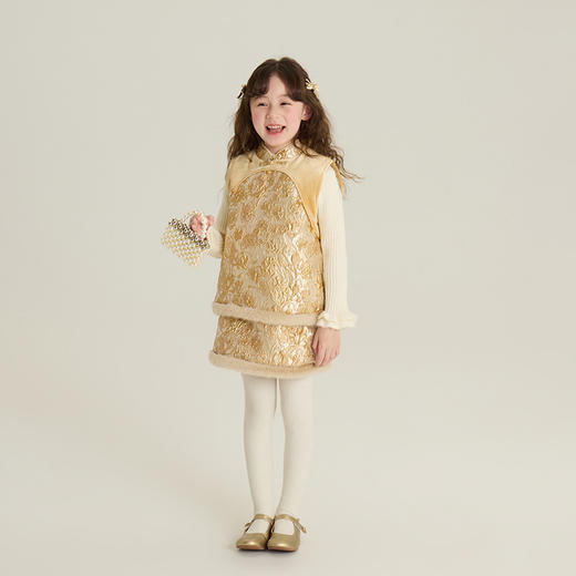 艾摩贝贝儿童年服系列 新中式盘扣马甲唐装套装中国风旗袍裙 商品图3