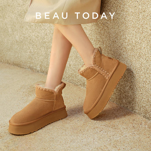 BeauToday 厚底绵软雪地靴女冬季加绒靴子棉鞋保暖短靴女08072 商品图3