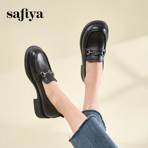 Safiya/索菲娅2025春英伦风复古玫瑰扣复古圆头百搭粗跟乐福鞋 SFD1112112 商品图6