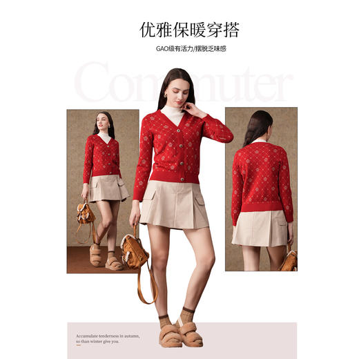 【两色可选】乔万尼针织衫宝石红英伦气质假两件式毛衫EI4M646 商品图2