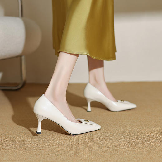 阿么手工女鞋真皮气质高跟鞋时尚气质感6.5CM春季法式浅口单鞋女 商品图3