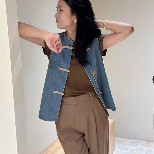 顺丰包邮20930洛诗琳新中式国风盘扣撞色天丝棉牛仔马甲538 商品图1