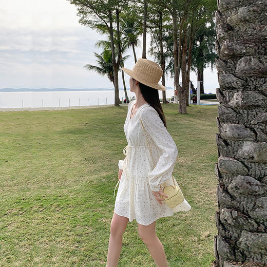 【189元任选2件】最后一波现货！杏色碎花V领连衣裙 商品图1