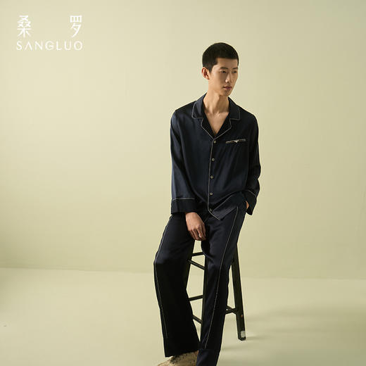 时髦先生桑罗撞色条纹套装男士家居服可外穿送男友25年春夏新品 商品图2