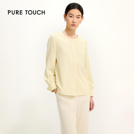 PURE TOUCH气质女神必备简约米黄长袖上衣小衫1301251003 商品图0