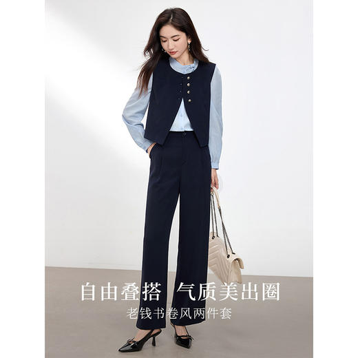 【1件75折】熙世界老钱风气质无袖马甲外套西装裤两件套女2025一整套入春穿搭 商品图0