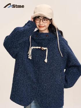 早乙女惠子saotome/STMWT244424/连帽短款牛角扣夹棉大衣