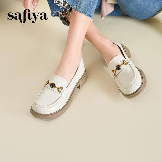 Safiya/索菲娅2025春英伦风复古玫瑰扣复古圆头百搭粗跟乐福鞋 SFD1112112 商品图7