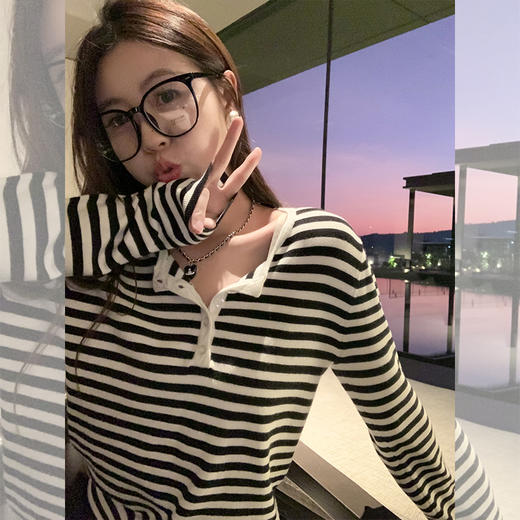 <曾小咸推荐>现货秒杀 ！微信超特价！韩系条纹针织衫 日常139.99 立减60 秒杀79.99！！ 商品图2