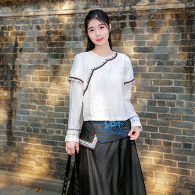 【简约长袖】瑞白民族风假两件上衣 | 现货加急发