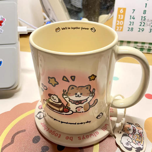 【超萌的陶瓷水杯】渐变橘猫小狗超萌陶瓷水杯杯子ins风高颜值带盖生日礼物送女生。ry 商品图2