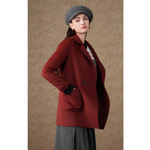 乔万尼绵羊毛大衣复古经典酒红色西装毛呢外套EF4B199 商品图1