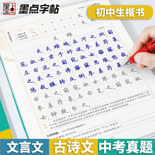 墨点初中生专用练字帖中学生语文同步古诗词七八年级人教版中考必背文言文古诗文正楷入门衡水体英语硬笔临摹书法本荆霄鹏楷体字帖 商品图6