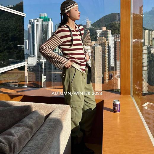 顺丰包邮15944洛诗琳法式露背绑带正反两穿条纹针织上衣734 商品图1