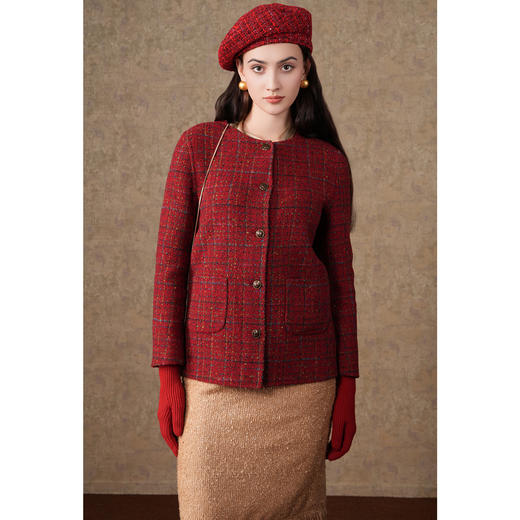 乔万尼新款羊毛大衣短外套女高级感小香风双面穿ET4B861 商品图2