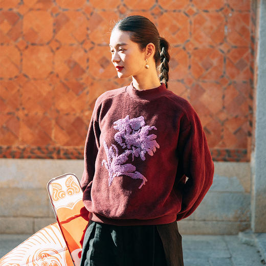 绽放旅行女装065朵/年服系列凤凰花毛巾棉摇粒绒加绒保暖套头卫衣 商品图1