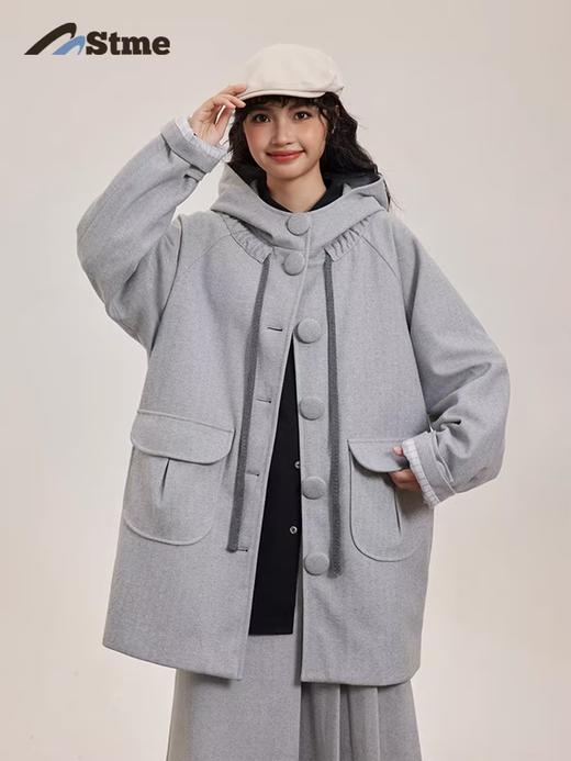 早乙女惠子saotome/STMDY243271/人字纹毛呢抽褶大衣 商品图0