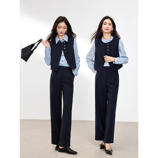 【1件75折】熙世界老钱风气质无袖马甲外套西装裤两件套女2025一整套入春穿搭 商品图3