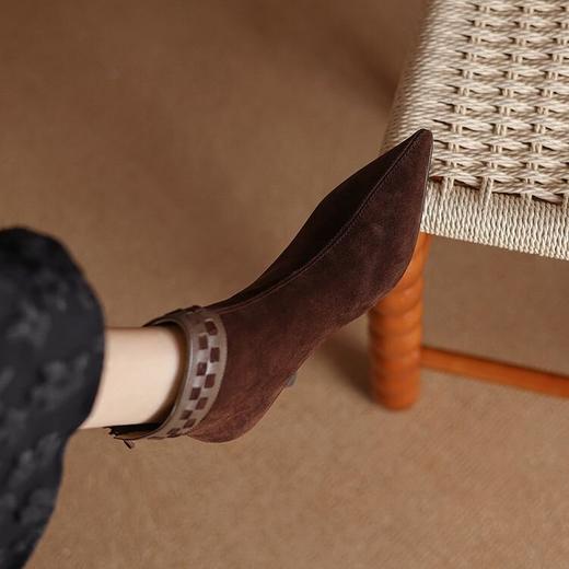 【预售5天】秋冬新款羊翻皮编织尖头瘦瘦时装靴高跟鞋配裙子加绒细跟短靴女SLLK&sl-7813 商品图2