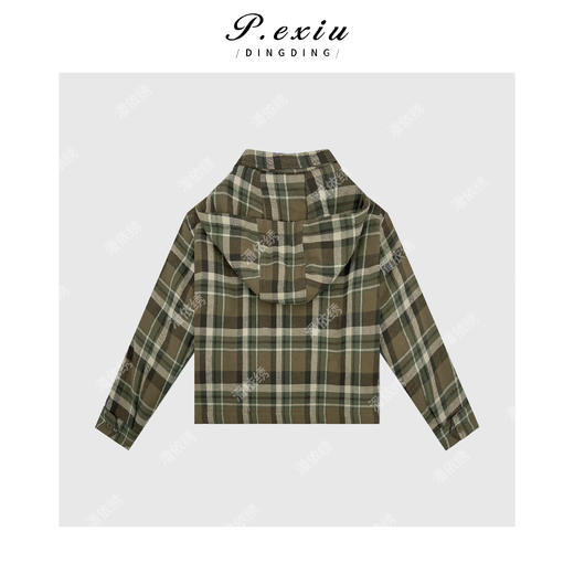 04-2潘依绣丁丁宠粉PanYiXiu/潘依绣100%棉撞色格纹半拉链立领连帽外套 W-62545 商品图2
