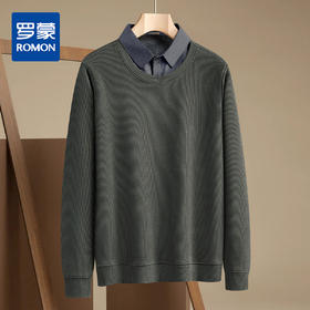 【加绒加厚】罗蒙男士假两件秋冬款加绒针织衫男加绒衬衫男士针织衫