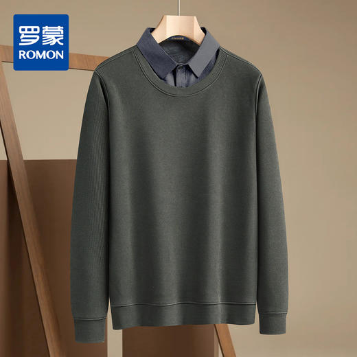 【加绒加厚】罗蒙男士假两件秋冬款加绒针织衫男加绒衬衫男士针织衫 商品图0