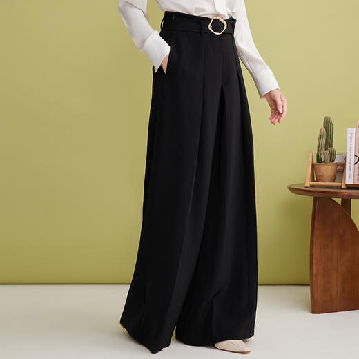 EITIE爱特爱时尚高腰拖地阔腿高级感显瘦黑色阔腿裤2025春季新款A2505501 商品图1