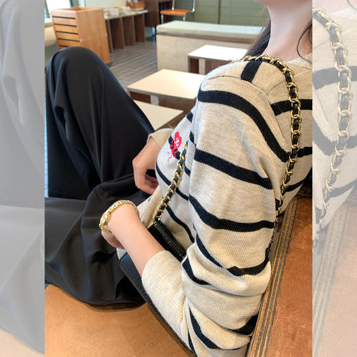 <曾小咸推荐>刺绣条纹短款针织开衫 日常169.99/件 立减80 秒杀89.99/件！！ 商品图4