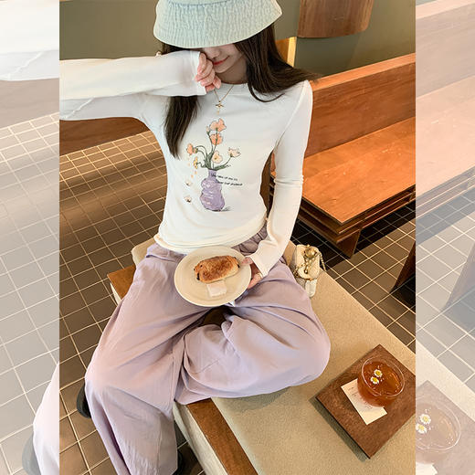 【110元任选2件】最后一波现货！花瓶印花修身长袖T恤 商品图2