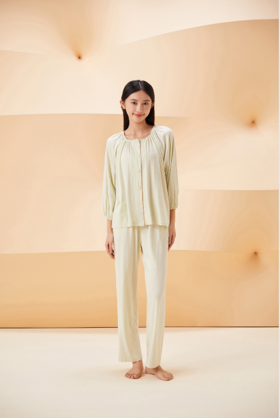 【第二件 0 元｜ 满2件 5 折】【秀黛】女圆领纯色提花长袖套装女家居服睡衣S1551026T【门店同款】