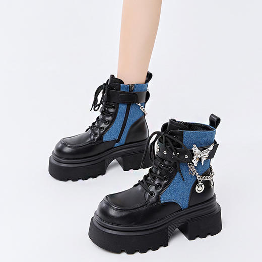 真皮英伦风蝴蝶链条厚底马丁靴BT-S617-5 商品图3