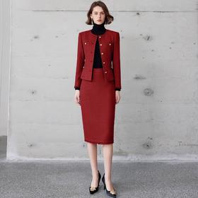 IWY/红色正式场合西装套裙气质名媛小香风正装两件套晚会主持人上镜装CS2119