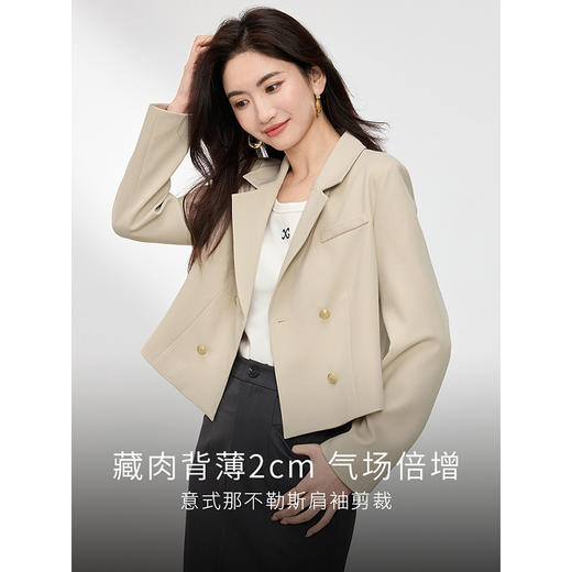 【1件75折】熙世界短款小西装外套女小个子2025春秋通勤学院风双排扣西服上衣 商品图1