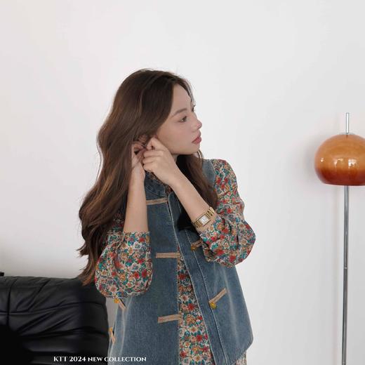 顺丰包邮20930洛诗琳新中式国风盘扣撞色天丝棉牛仔马甲538 商品图3