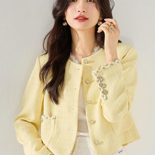 【高货sh】全新升级【铂金会员367/天猫499/差价132】(62322) 洛诗琳小香风短款外套2025春季千金风银丝时尚箱形外套 商品图2