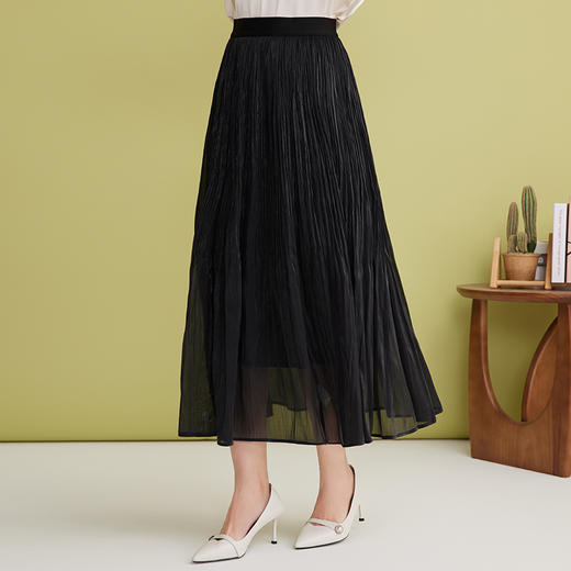 EITIE爱特爱不规则褶皱高腰a字显瘦黑色飘逸及踝半身裙2025春新款A2506509 商品图3