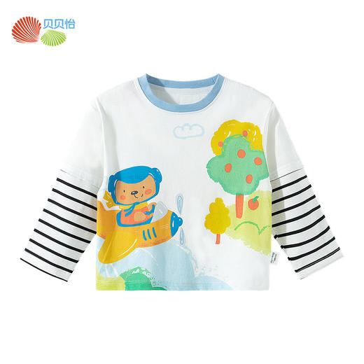 【假两件】2025新款春季简约时尚纯棉圆领休闲t恤儿童上衣 商品图3