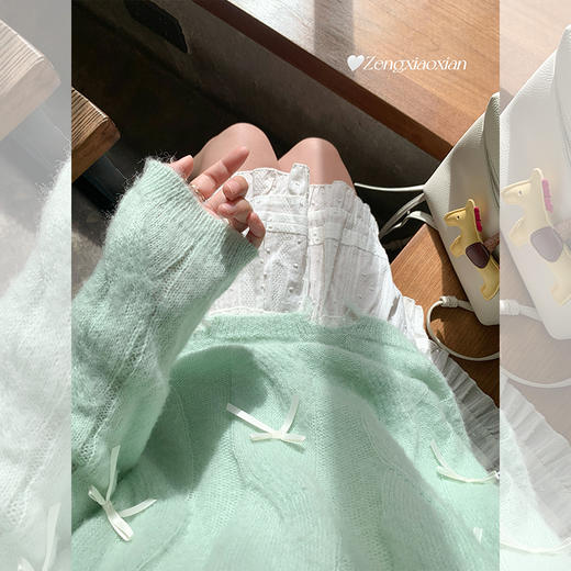 <曾小咸推荐>宽松套头蝴蝶结设计浅绿色针织衫 商品图4