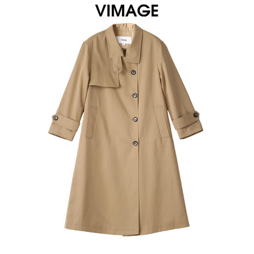 VIMAGE纬漫纪气质经典卡其百搭宽松长款显瘦风衣外套2025春季新款VA2504403 商品图0