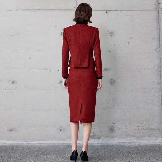 IWY/红色正式场合西装套裙气质名媛小香风正装两件套晚会主持人上镜装CS2119 商品图4