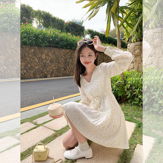 【189元任选2件】最后一波现货！杏色碎花V领连衣裙 商品图2