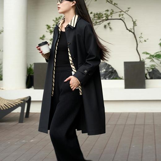 顺丰包邮11017洛诗琳色织双面双色七分袖黑色长款风衣外套9521 商品图0