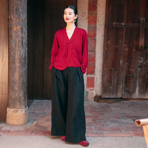 绽放旅行女装668朵/秋冬新中式绵羊毛套头斜襟设计感百搭毛针织衫 商品图2